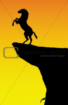 Horse Rearing At Sunset on Rock