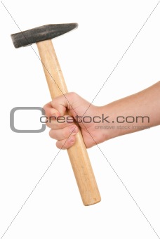 Hand holds hammer