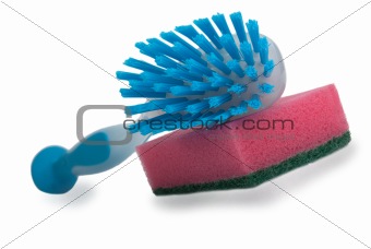 Brush for ware washing lies on sponge