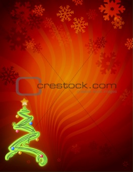 Christmas tree red snowflakes card