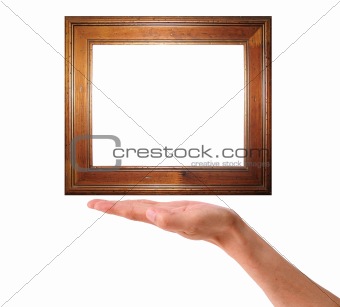 Wooden framework in a hand on a white background 
