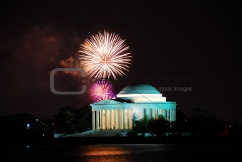 Thomas Jefferson Memorial with firework show. Washington DC