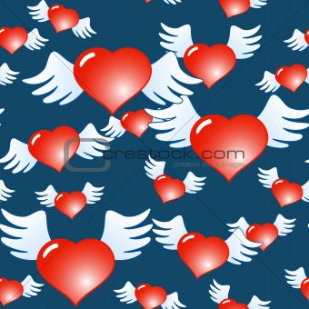 Dark blue abstract background of red hearts