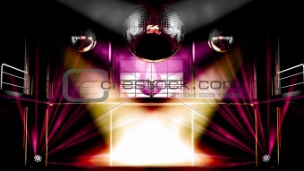 Night club discotheque colorful lights and disco balls