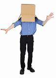 Funny man with box on head