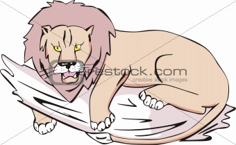 Lion lying on snag