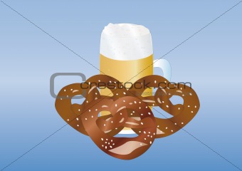 fresh beer and pretzel