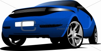 Blue car on the road. Vector illustration