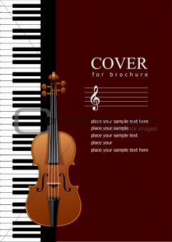 Cover for brochure with Piano with violin images. Vector illustr