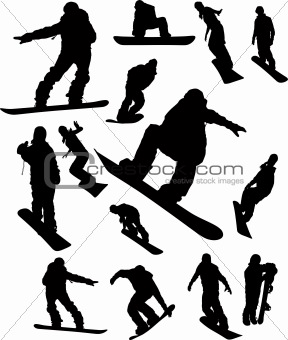 Snowboarder man silhouette set for design use