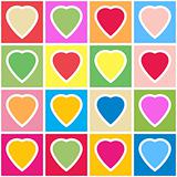 Background with multicolor hearts on grid