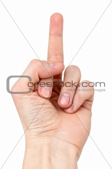 "Fuck off" gesture, isolated on white background