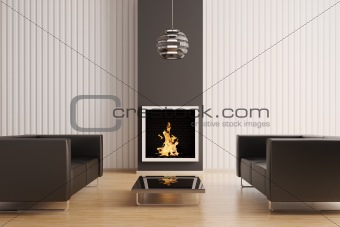 Interior with fireplace 3d