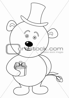 Teddy bear with flower in cylinder, contour