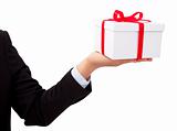 Businessman holding  a gift