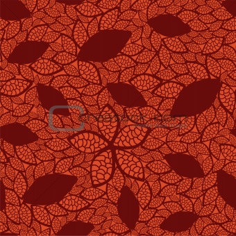 Seamless red leaves pattern on orange background
