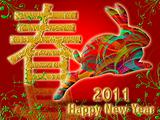 Happy Chinese New Year 2011 with Colorful Rabbit and Spring Symb