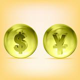 transparent dollar and yen balls