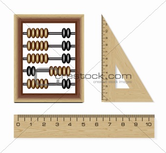 wooden abacus and rulers