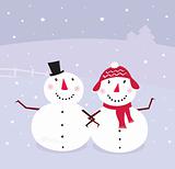 Winter day: Snowman & Snow - woman, cute snowy couple