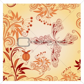 vector seamless floral background with butterfly