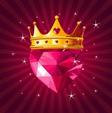 Crystal heart with crown on radial background