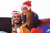 young couple and christmas shopping