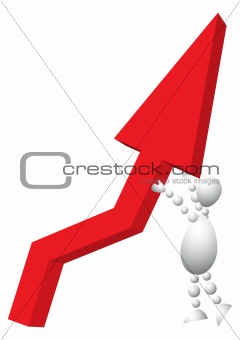 Man raises a red arrow-diagram