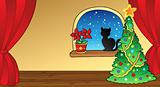 Christmas card with tree and cat