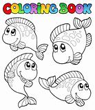 Coloring book with four fishes