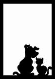 Frame with cat and dog silhouette