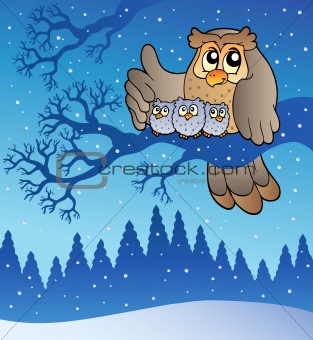 Owl family in winter
