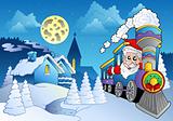 Santa on train near small village