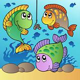 Three fishes and fishing hook
