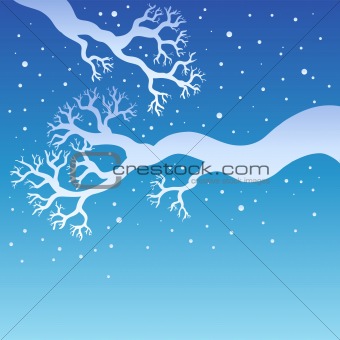 Tree branches with snowy sky