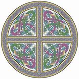 Detailed celtic cross design element with birds
