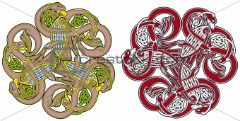 Detailed celtic design element with birds and animals
