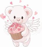 Teddy bear angel bringing the love cupcake