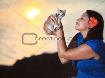 Woman and kitten