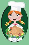 Girl cook with turkey