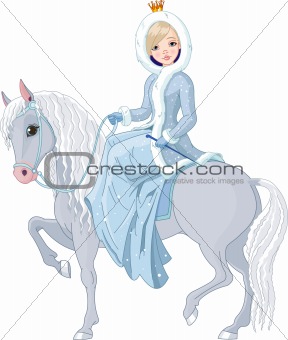Princess riding horse. Winter