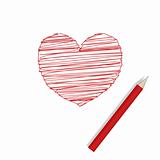 Big pencil drew a heart