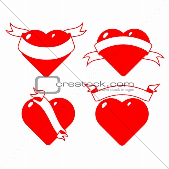 set of stylized hearts with ribbons