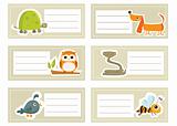 Back to school stickers with cute  animals, vector illustration
