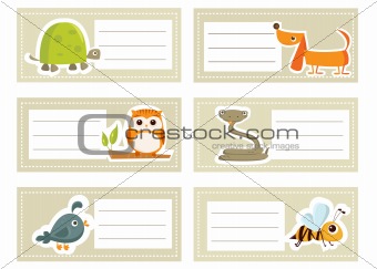 Back to school stickers with cute  animals, vector illustration