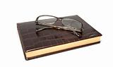 Leather diary and glasses