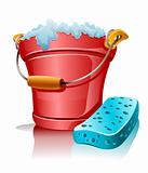bucket with foam and bath sponge