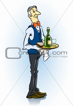 solid waiter in restaurant with food
