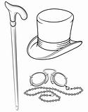 set of retro accessories with hat walkingstick and pince-nez poi