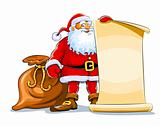 santa claus stand and keep scroll paper